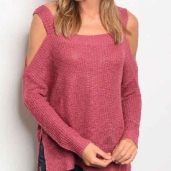 Sexy cut-out Shoulder Sweater Rose Color - Picture 2 of 11